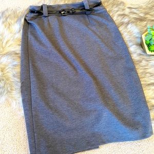Gray Pencil Skirt with Belt